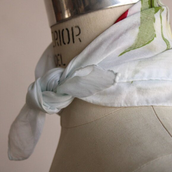 Vintage 1960s Scarf, Tulip Print Cotton Handkerchief - Picture 7 of 9